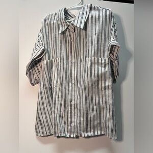 Thread & Supply Navy and White Striped Button Down Shirt